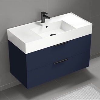 Bathroom Vanity 40 Inch Blue Floating Bathroom Vanity, Modern Nameeks DERIN429